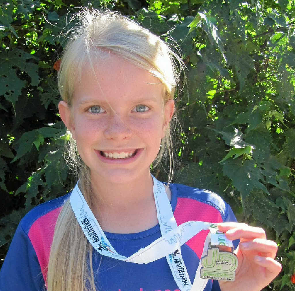 Warwick West State School student Sophie Follett after finishing the 4km race at the Gold Coast Marathon at the weekend.